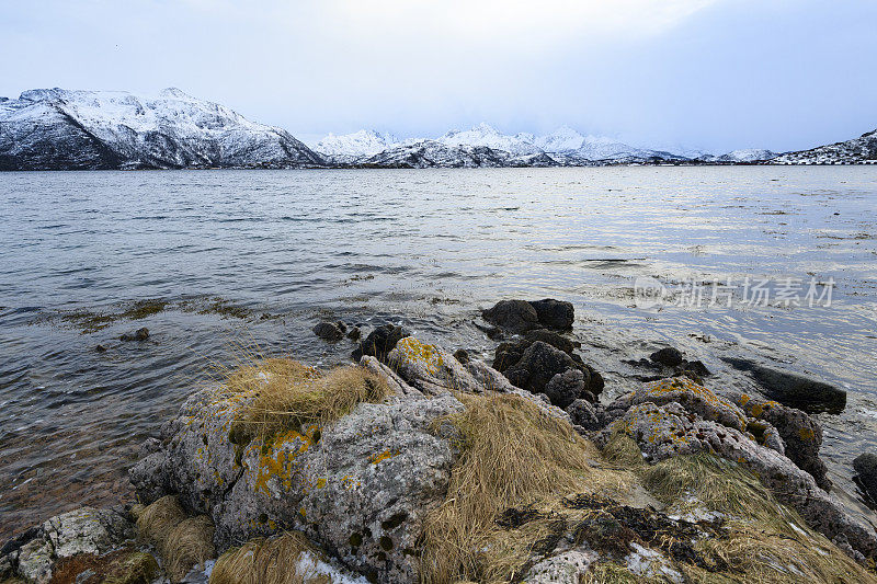 挪威Vesteralen岛的m ø klandsjord冬季景色。